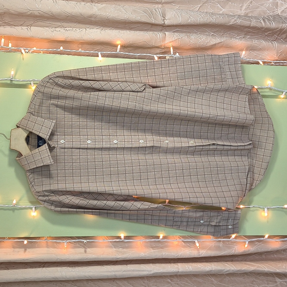Men's Stafford Wrinkle Free Tan Brown Button Down Shirt 16 34/35